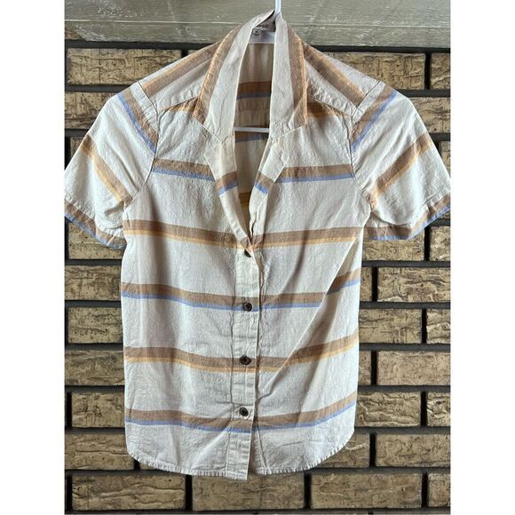 Madewell Stripe Camp Shirt Basin Stripe Earthen Sand Size extra small - Picture 1 of 5